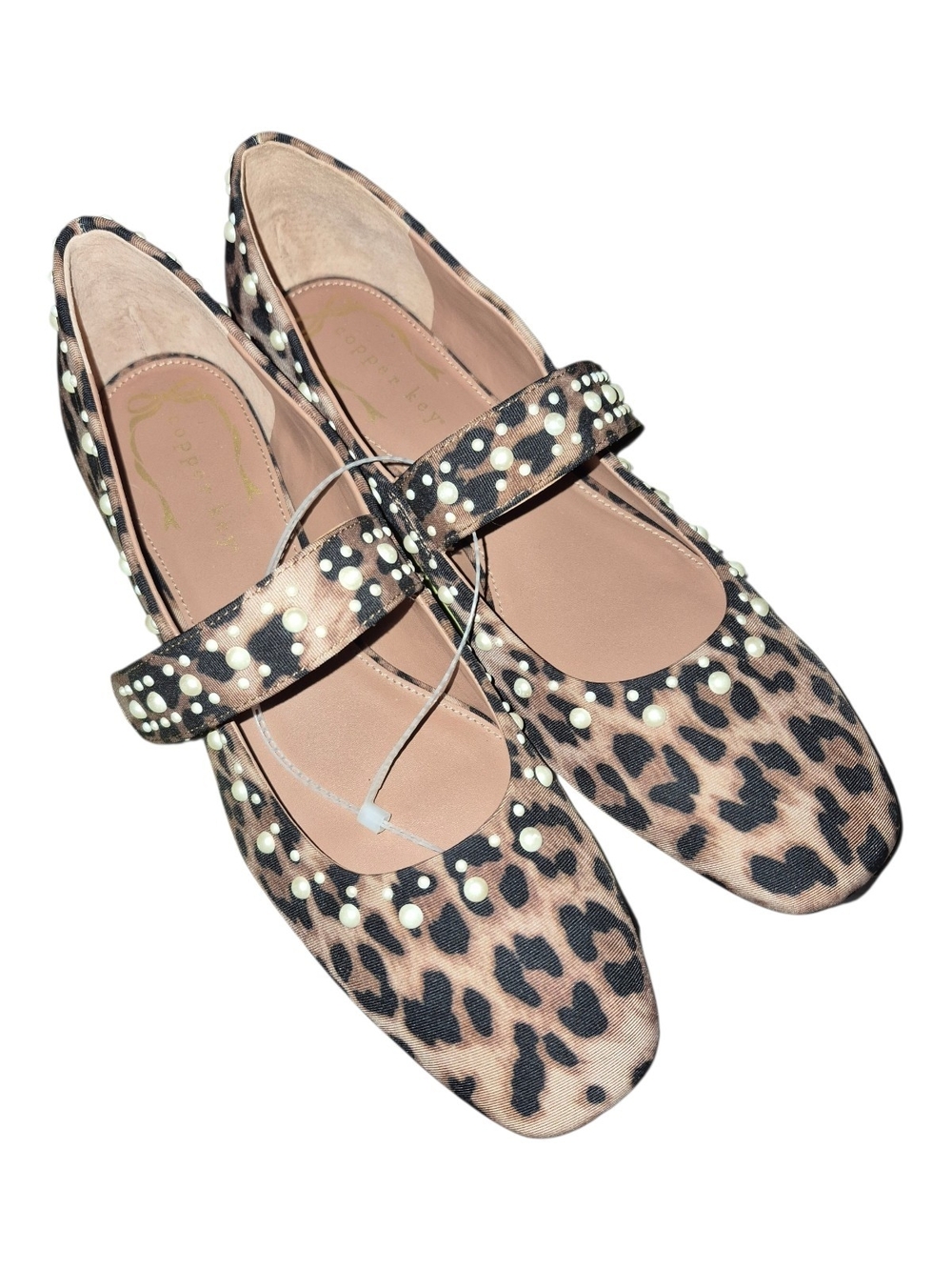 Copper Key Leopard Print Mary Jane with Pearl Studs - Brown & Cream 9.5 NWT
